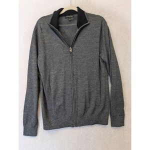 Banana Republic Full Zip Sweater Women's L Gray Marled Merino Wool Blend